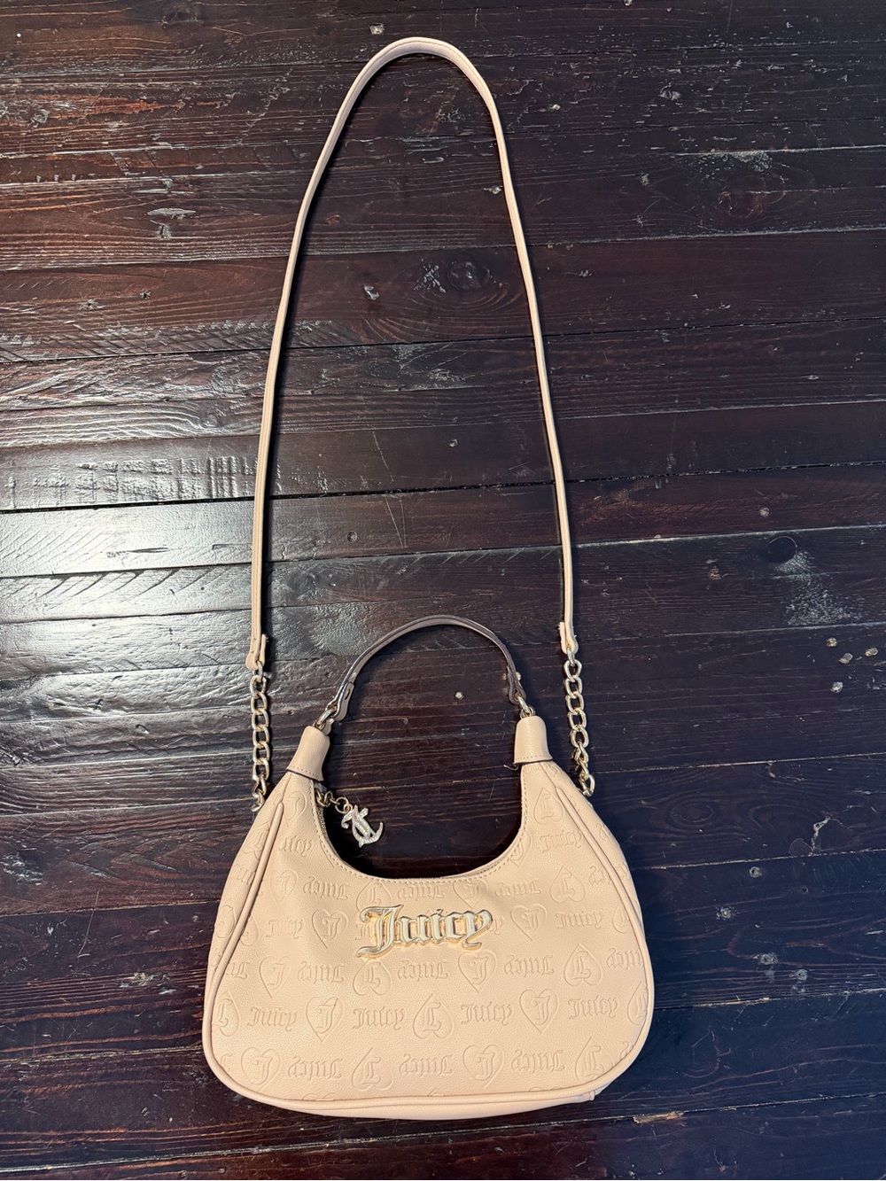 Juicy Couture Beige Embossed Logo Shoulder Bag Y2K Purse